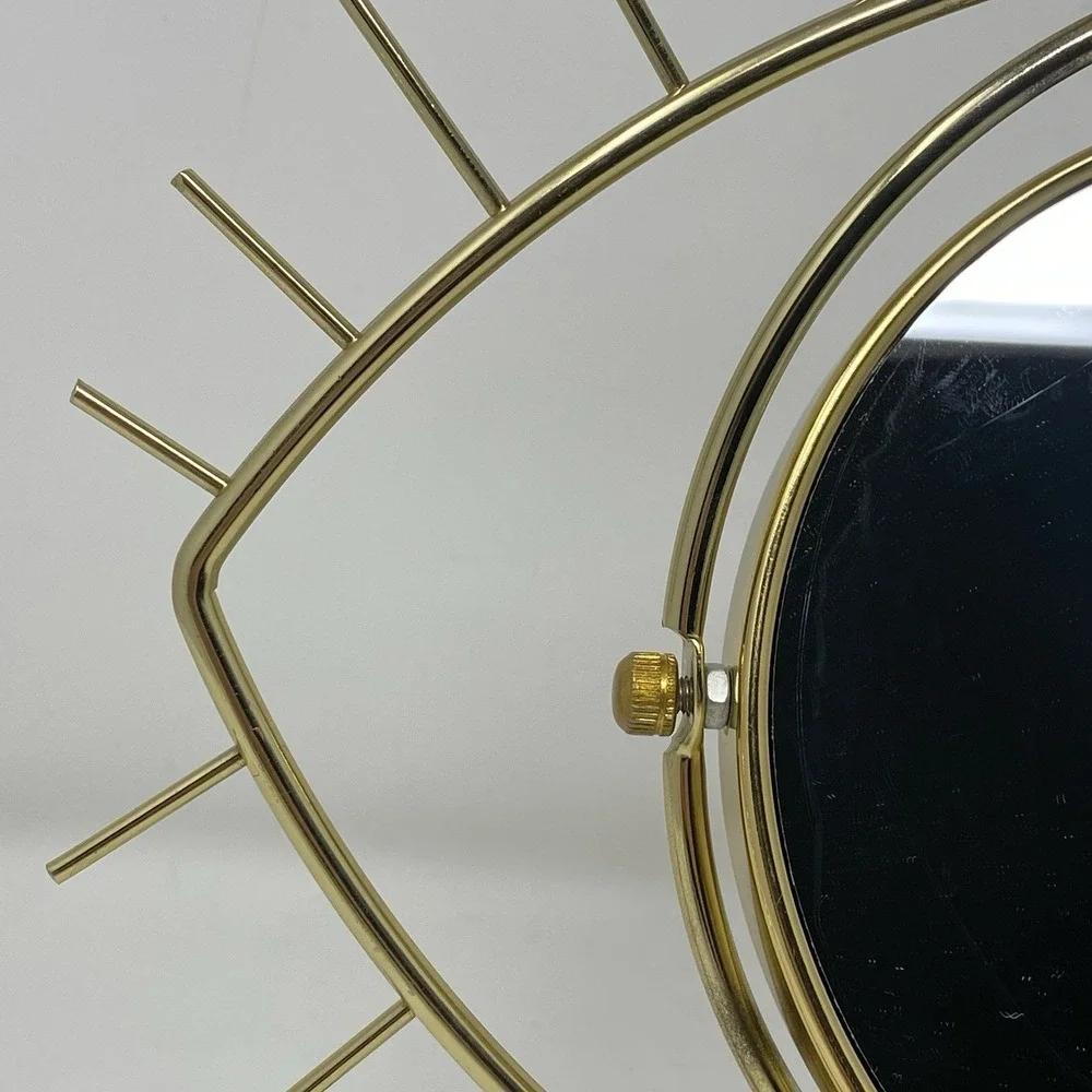 Open Eye-Shaped Gold Metal Double-Sided Vanity Makeup Magnifying Mirror 14x11x4